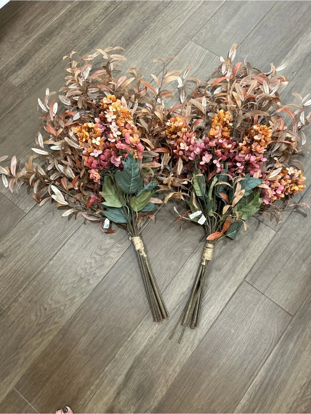 Pottery Barn Faux Floral Bouquet Pair - Orange, Pink & Green